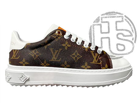 Жіночі низькі кросівки Louis Vuitton Time Out Monogram Leather Cacao Brown White 1A8FJR, фото 2