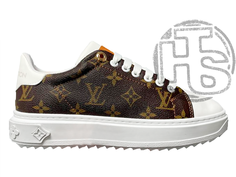 Жіночі низькі кросівки Louis Vuitton Time Out Monogram Leather Cacao Brown White 1A8FJR