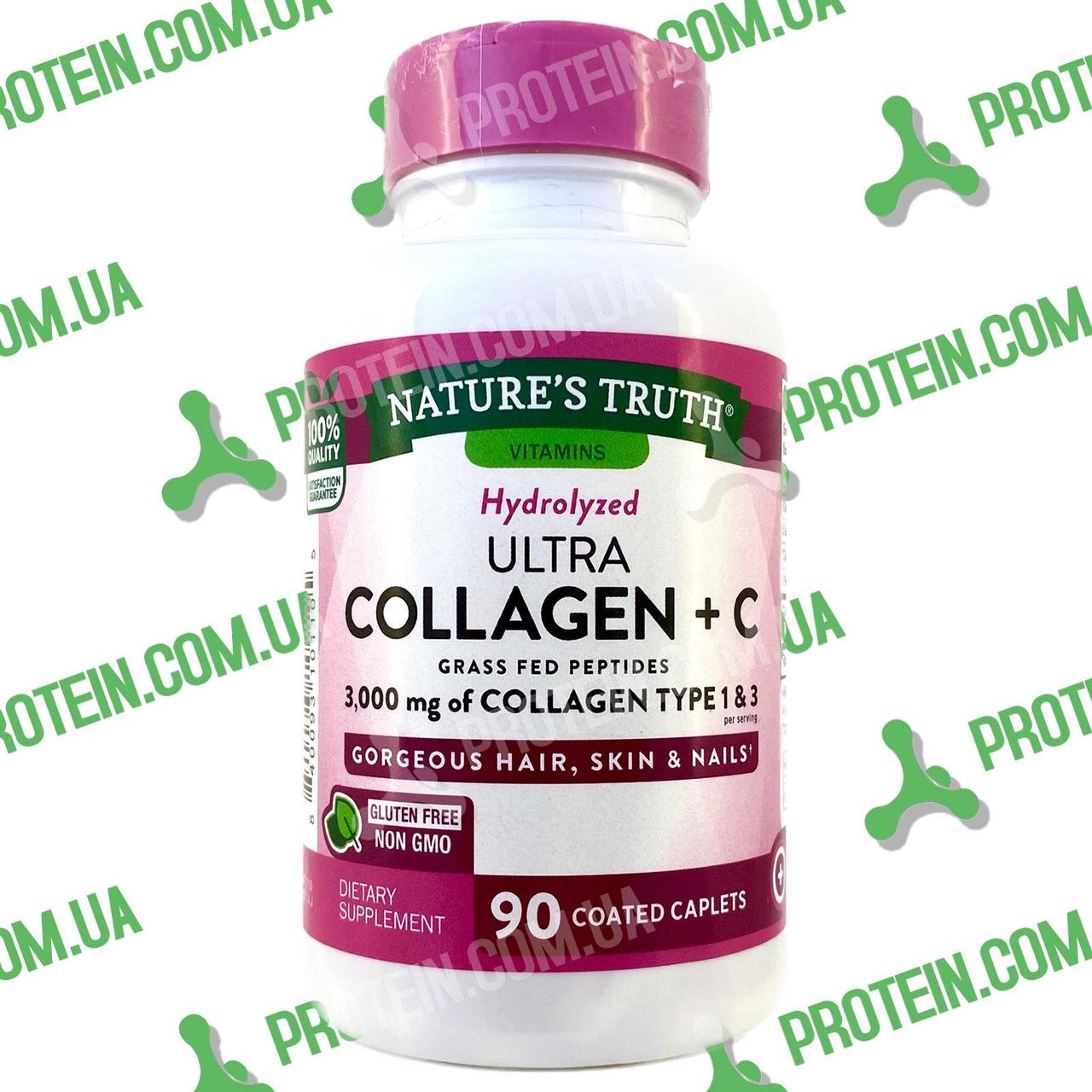 Колаген Nature's Truth Ultra Collagen + Vitamin С 3000 мг Collagen Type 1&3 на порцию 1000 мг на таб 90 таб