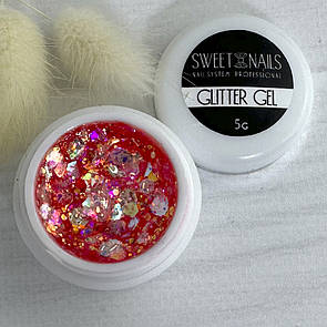 Глітерний гель для нігтів Sweet Nails Stars №29 (рожевий з ефектом хамелеону) 5 грам