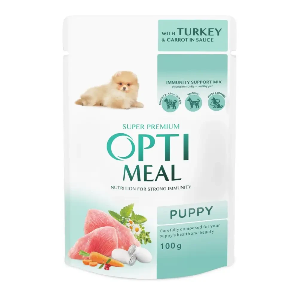 Вологий корм для цуценят OPTIMEAL pouch 100 г*12 шт (індичка та морква в соусі)