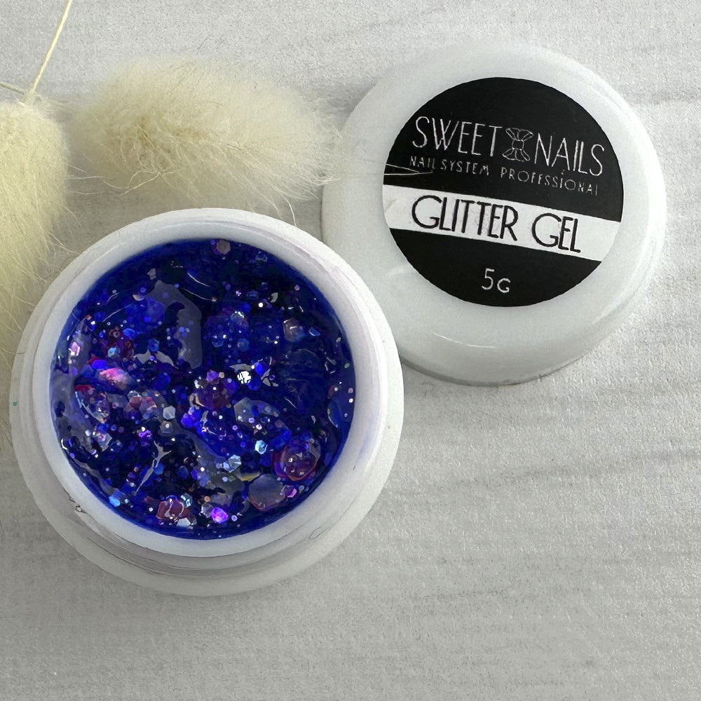 Глітерний гель для нігтів Sweet Nails Stars №32 (синій з ефектом хамелеону) 5 грам