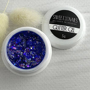 Глітерний гель для нігтів Sweet Nails Stars №32 (синій з ефектом хамелеону) 5 грам