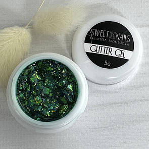 Глітерний гель для нігтів Sweet Nails Stars №33 (зелений з ефектом хамелеону) 5 грам