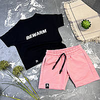 Дитячий літній костюм шорти + футболка BEWARM Рожевий/Чорний