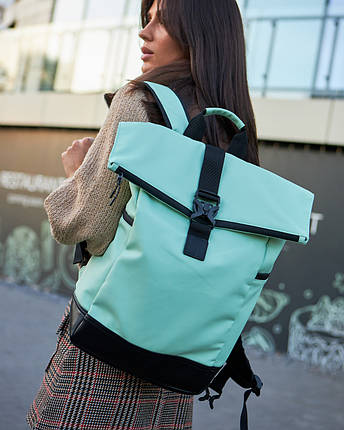 Жіночий міський рюкзак ролтоп для ноутбука Rolltop для подорожей мятного кольору, фото 2