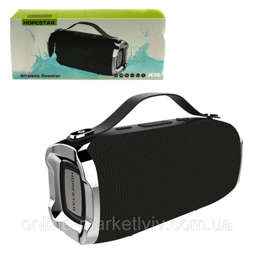 Bluetooth Колонка H-36 з USB, SD, FM, AUX та 2 динаміками, Чорна / Переносна акумуляторна колонка