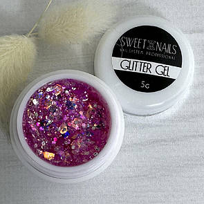 Глітерний гель для нігтів Sweet Nails Stars №35 (рожевий з ефектом хамелеону) 5 грам