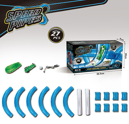 Світні трубопровідні перегони CHARIOTS SPEED PIPES/ трубопровідний автотрек/перегоновий трек 27 деталей, фото 1