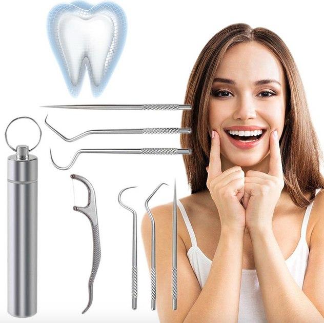 Набор инструментов для чистки зубов нитью из нержавеющей стал 7шт. Набор зубочисток - фото 1 - id-p1835654404