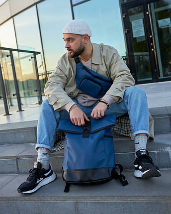 Міський рюкзак ролтоп для ноутбука Rolltop для подорожей синього кольору, фото 2