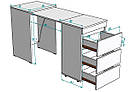 Біла тумба трансформер - Стіл письмовий з 3 ящиками для дому, фото 6