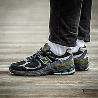 Мужские кроссовки New Balance 2002 Suede Black\Blue\Haki (чёрные/синие/хаки) повседневные кроссы I1228