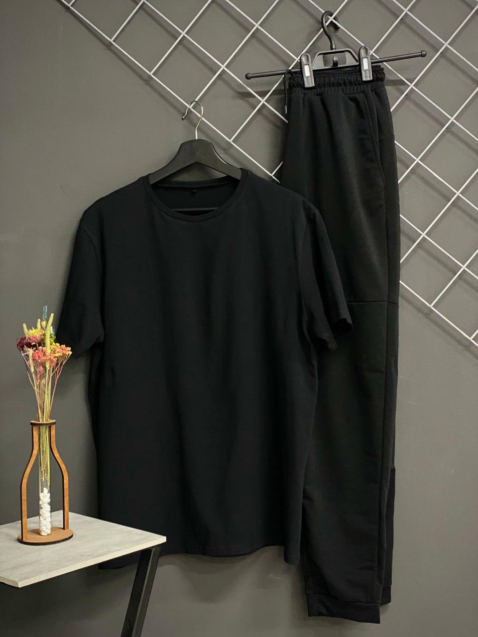 Чоловічий спортивний костюм штани чорні (двохнитка) + футболка чорна.