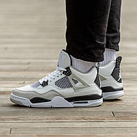 Женские кроссовки Nike Air Jordan 4 Retro Military Black (белые с серым и чёрным) низкие крутые кроссы I1146