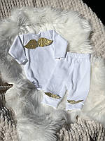 Велюровый комплект "Ангел" для новорожденных, боди + штанишки с крылышками, белый