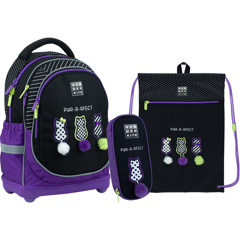 Шкільний набір 3 в 1 ортопедичний Wonder Kite Pur-r-rfect SET_WK22-724S-3