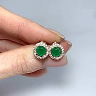 Серьги гвоздики серебряные с зеленым камнем "Диана" Сережки вкрутки женские из серебра 925 пробы