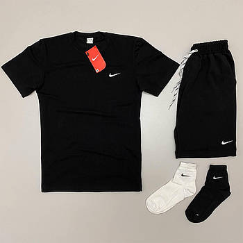 Чоловічий літній костюм Nike Футболка + Шорти шкарпетки в подарунок чорний комплект Найк