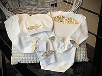 Нарядный комплект с золотыми крылышками Ангел для новорожденных на выписку, белый