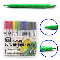 Фломастеры Bruch pens+линер двусторонние 12 цветов (DSCN9776-12)