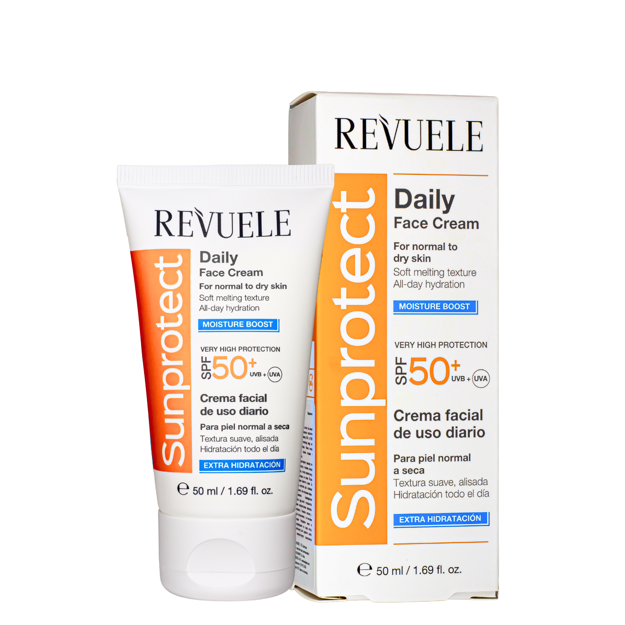 Крем для обличчя сонцезахисний SPF 50+ для нормальної та сухой шкіри Revuele 50 мл, фото 1