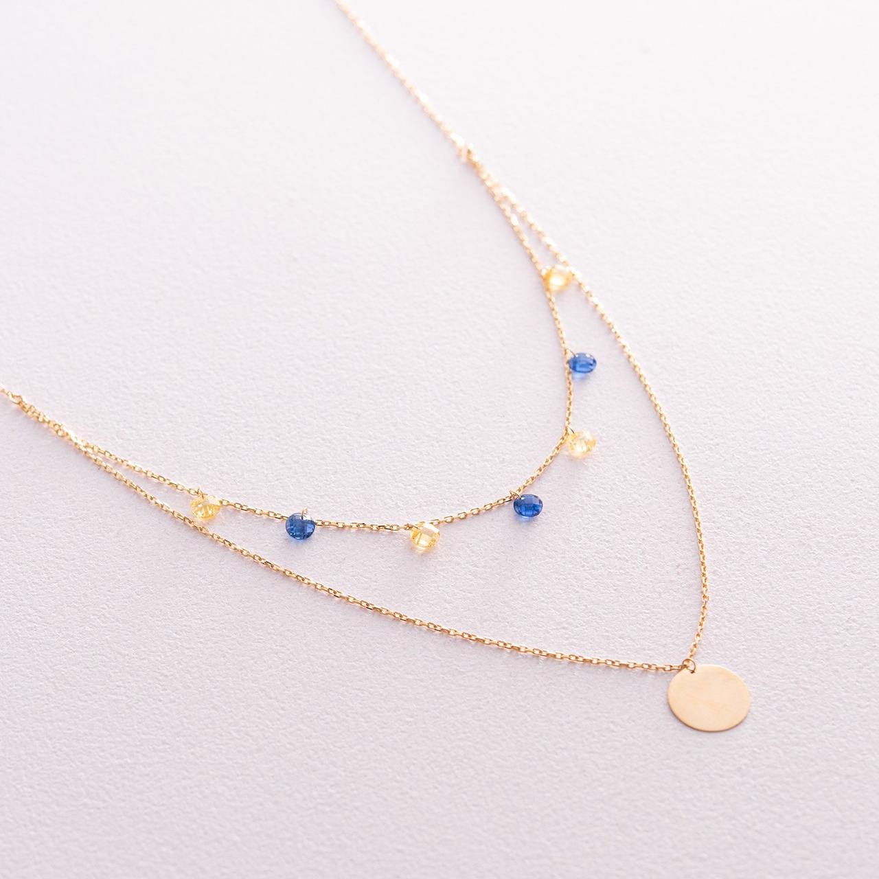 Подвійне золоте кольє "Українка" з монеткою
(сині та жовті фіаніти) колін2325 LOVE-SHOPE