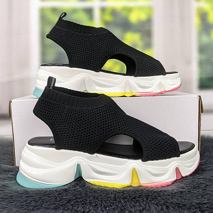 Босоніжки жіночі текстильні чорні на білій платформі 2839-2, фото 1