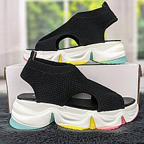 Босоніжки жіночі текстильні чорні на білій платформі 2839-2, фото 4