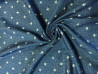 Літня тканина Джинс тенсел білі парасольки на синьому тлі для пошива літнього одягу.Не стрейч.