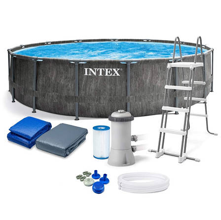 Каркасний басейн Intex 26742 (457x122 см) (Картріджний фільтр-насос 3785 л/год, драбина, тент, підстилка), фото 1