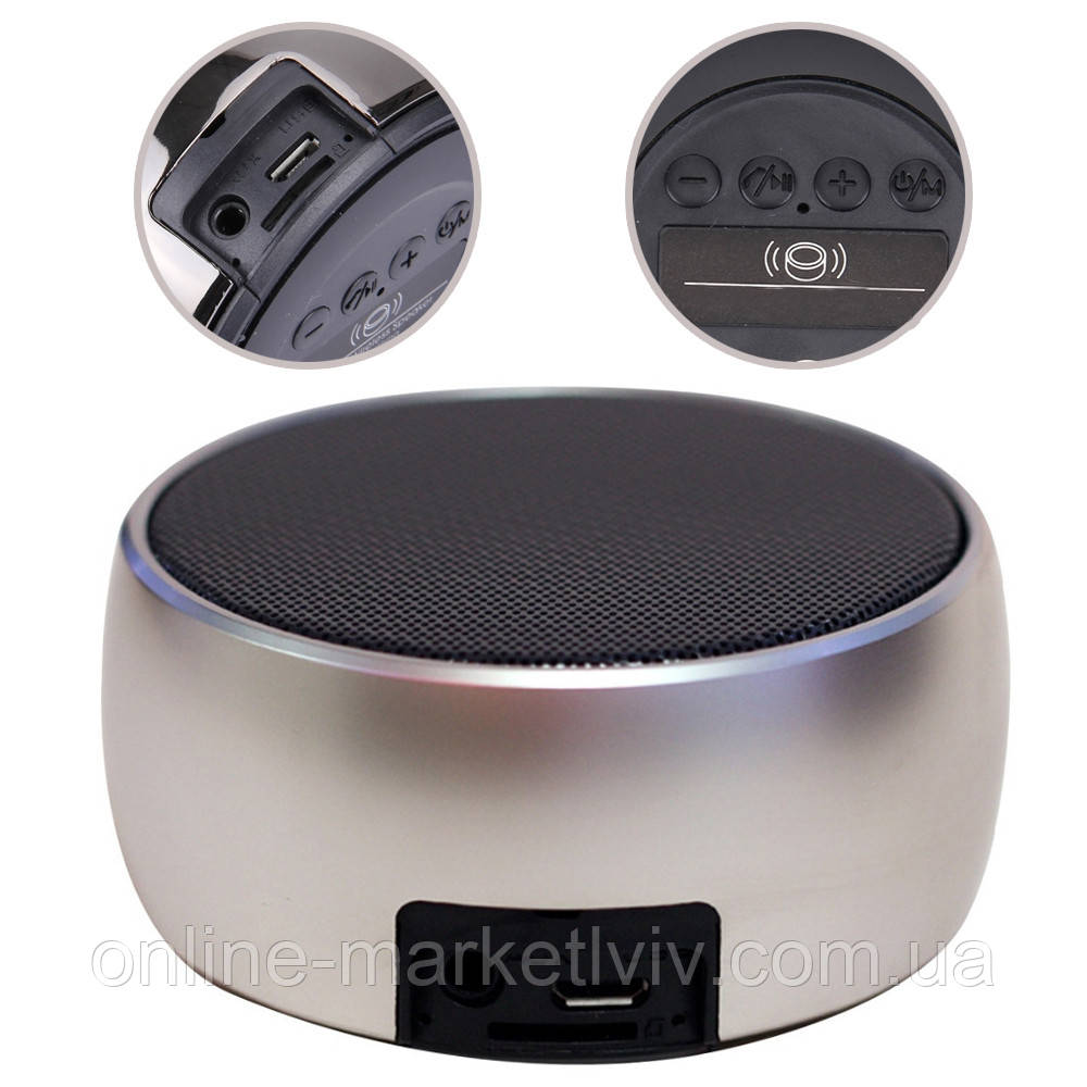 Міні Bluetooth колонка BS-01 з USB, SD, FM, AUX, Срібло / Портативна бездротова міні-колонка