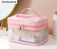 Косметичка водонепроницаемая розовая из эко-кожи Washbag 22х16х14 см сумка для косметики с ручкой