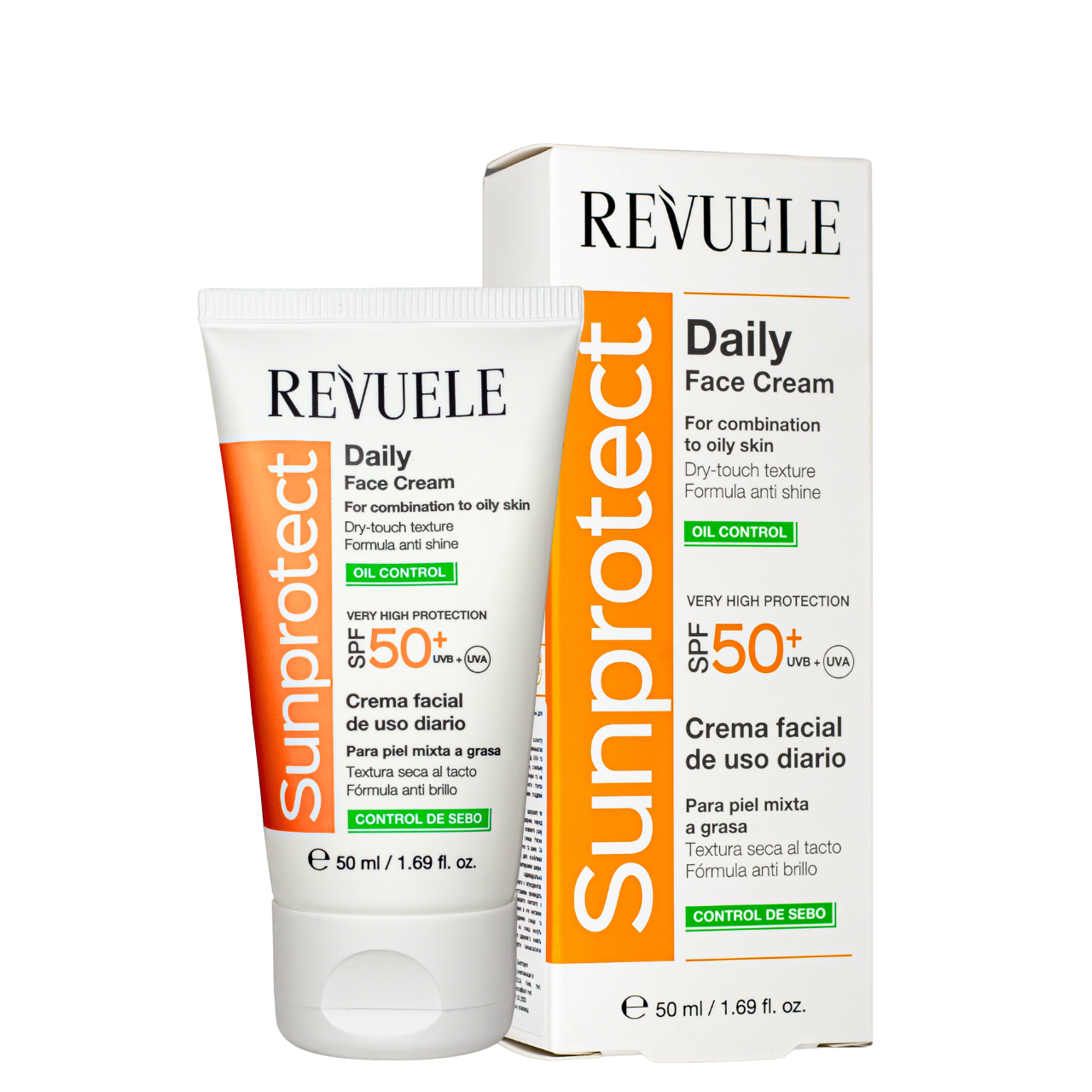 Сонцезахисний крем для обличчя SPF 50+ для жирної шкіри Revuele UVA/UVB 50 мл, фото 1