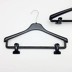 Пластикові плічка вішаки для одягу W-Tz38 чорного кольору, довжина 380 мм