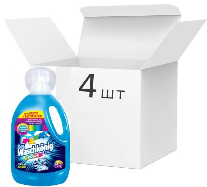 Гель для прання кольорових тканин вашкенінг Der Waschkonig color, 4шт* 3,305 л вашконинг (заводський ящик), фото 1