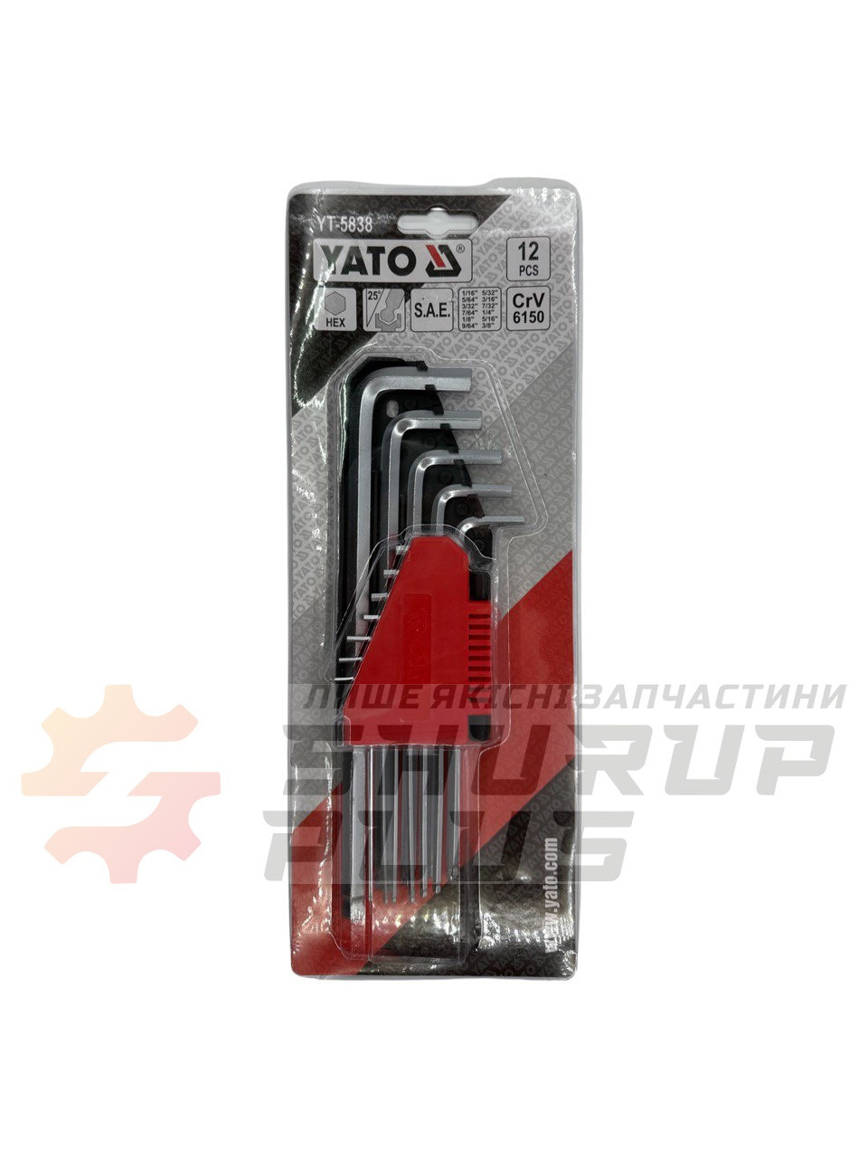 YT-5838 Набір ключів шестигранних Г-подібних дюймових з кюлькою YATO 1/16"-3/8" 12шт