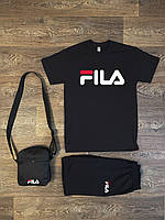 Летний комплект 3 в 1 футболка шорты и сумка Фила черного цвета
