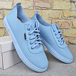 Кросівки жіночі весняно-літні ABA, блакитні кросівки екошкіра