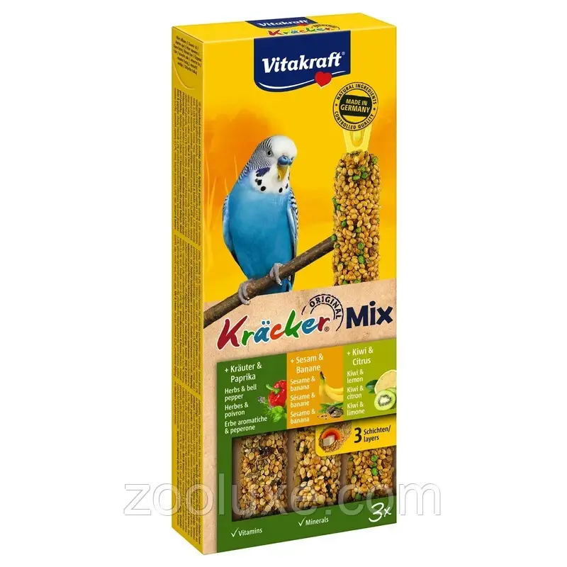 Ласощі для хвилястих папуг та інших птахів Vitakraft Kracker Original Trio-Mix 90 г