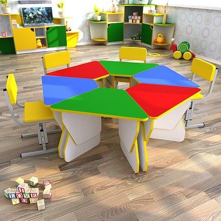 Дитячий столик комплект столів Пелюстка Ромашка регулювання за висотою, 0,1,2,3 росткові групи, НУШ  ST-001