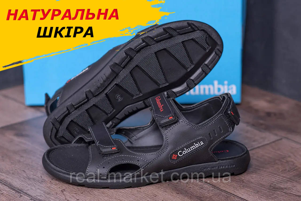 Літні чоловічі шкіряні сандалі-босоніжки Colum чорні спортивні з натуральної шкіри на літо взуття *70 К черн*
