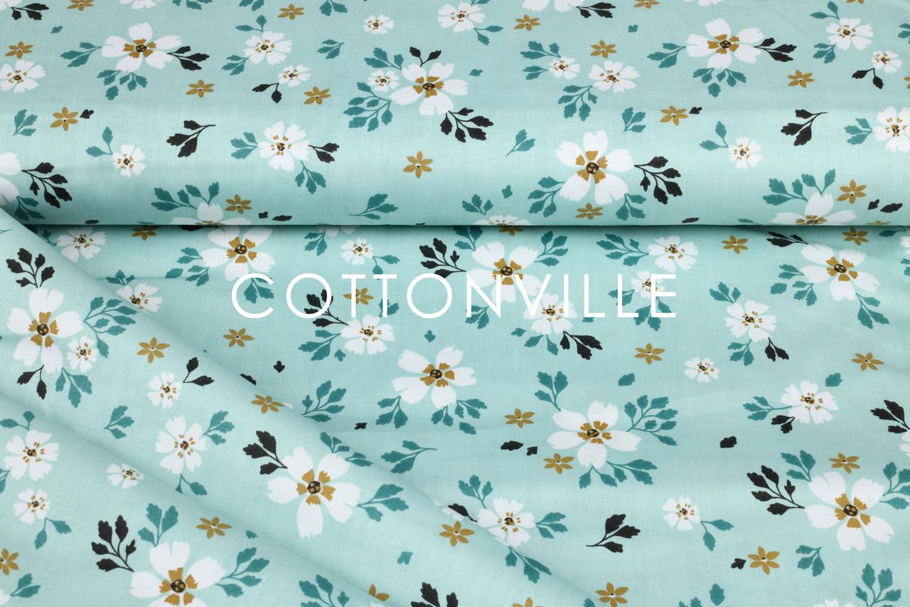 Сатин-твіл Квіточки на м'ятному (залишок 1.75 мп), фото 1