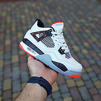 Чоловічі літні кросівки Nike Air Jordan 4 високі Білі з чорним з червоним найк аір джордан 4 чудової якості