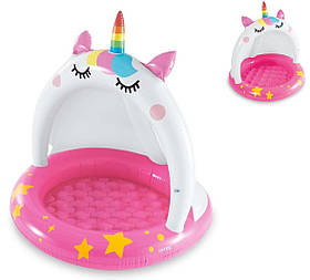 Басейн надувний Intex "Єдиноріг" , рожевий, 102х102см, 2+, вага 7,33кг, надувне дно (58438 NP )