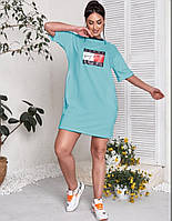 Молодежное женское платье батал в спортивном стиле размеры: 50-52, 54-56 Голубой, 54-56
