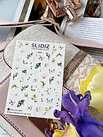 Слайдеры весенние для ногтей Slidiz - 143 цветы, растения, птицы, наклейки для дизайна ногтей, маникюра.