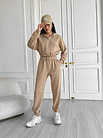 Женский трикотажный костюм Street укороченная кофта с капюшоном на молнии и штаны с манжетами Dof5445