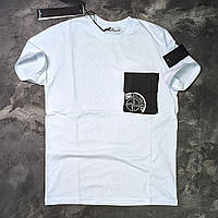 Мужская стильная брендовая футболка белого цвета Stone Island с патчем