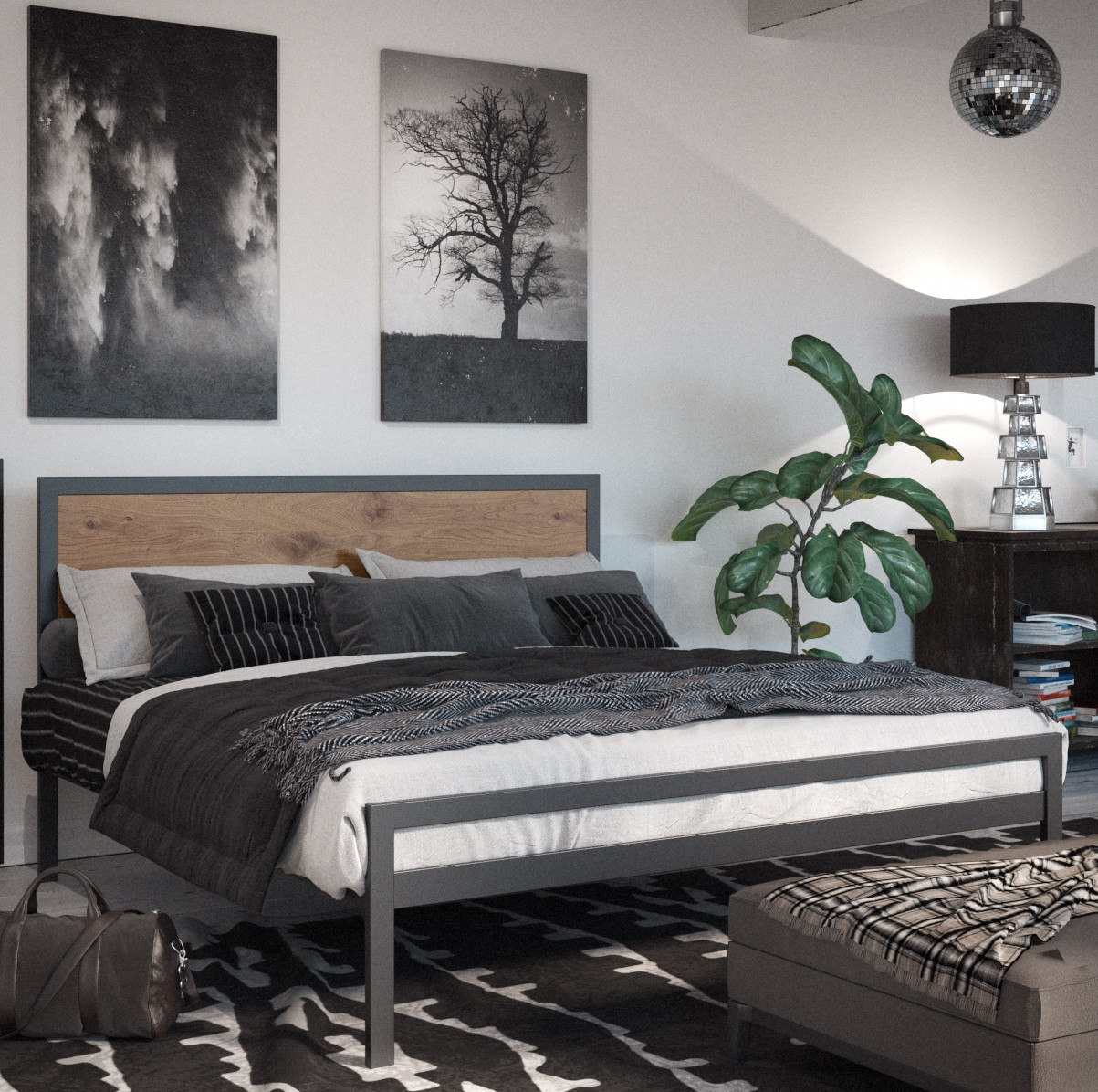 Металеве двоспальне ліжко в стилі лофт ізголов'ям Герар Тенеро, ліжко металеве полуторне, фото 1